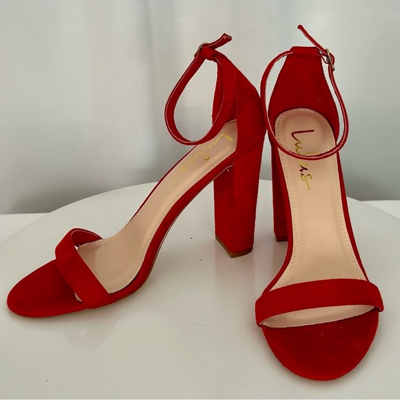 Lulu's Red Suede Ankle Strap Heels (SH90) - Picture 1 of 11